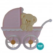 Iron-on Patch - Baby Pram with Teddy Bear - Pink